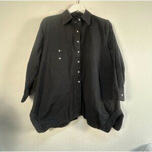 IC by Connie K Womens Button Up Shirt Blouse Large Artsy Art To Wear Pinstripe